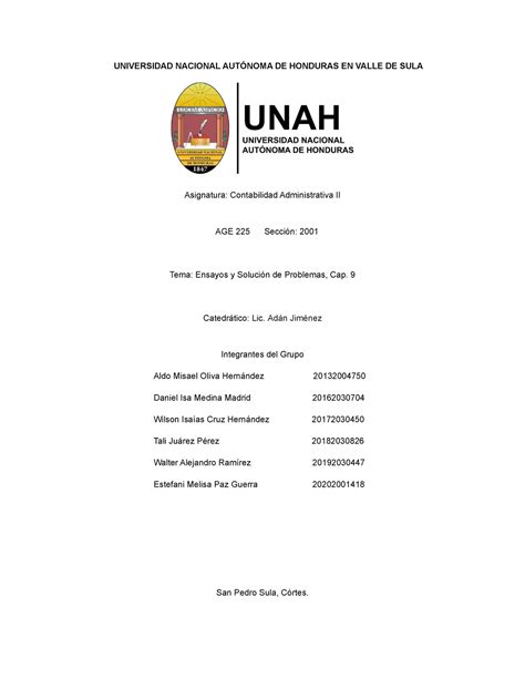 Solución De Ensayos Y Problemas Grupo 7 Universidad Nacional AutÓnoma De Honduras En Valle De