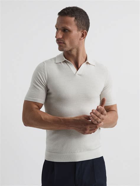 Reiss Duchie Merino Wool Open Collar Polo Shirt Reiss