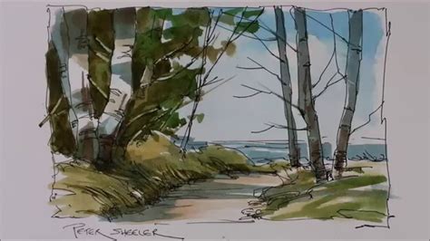 A Pen And Wash Watercolor Tutorial Of A Trail To The Lake Very Easy