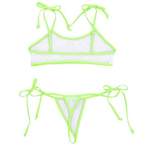 Adult Women Transparent Mesh Swimwear Sex Female Mini Micro Bikini Swimsuit Bathing Suit Bra Top
