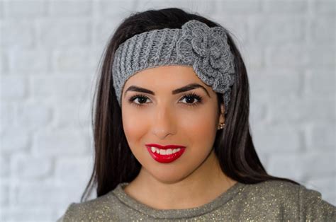 Grey Flower Headband Womens Knit Headband Winter Headband Womens Ear