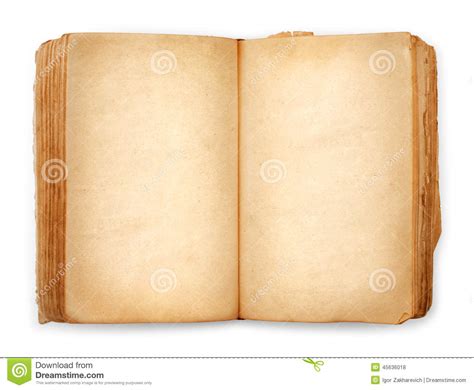 Old Book Open Blank Pages Empty Yellow Paper Stock Photo Image Of