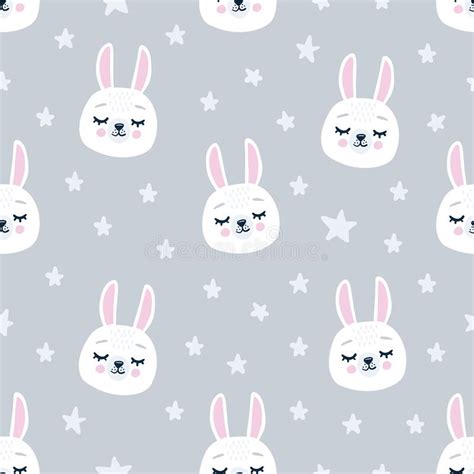 Seamless Pattern With Cat Head Face With Closed Eyes Cute Cartoon