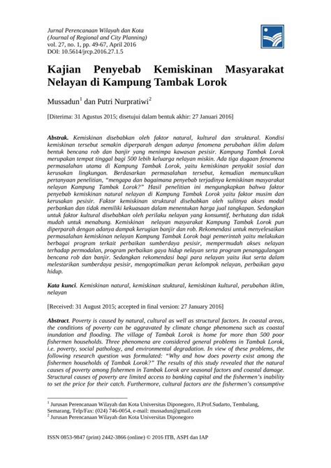 PDF Kajian Penyebab Kemiskinan Masyarakat Nelayan Di Kampung