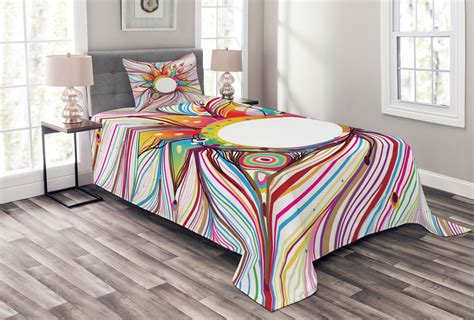 Ambesonne Abstract Quilted Bedspread Set 2 Pcs Wavy Flowers Blossoms