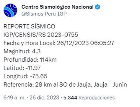 Temblor En Per Hoy Mi Rcoles De Diciembre D Nde Fue El Epicentro