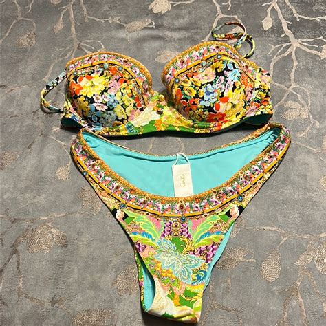 Camilla Green And Yellow Bikini Set With Bohemian Pat Gem