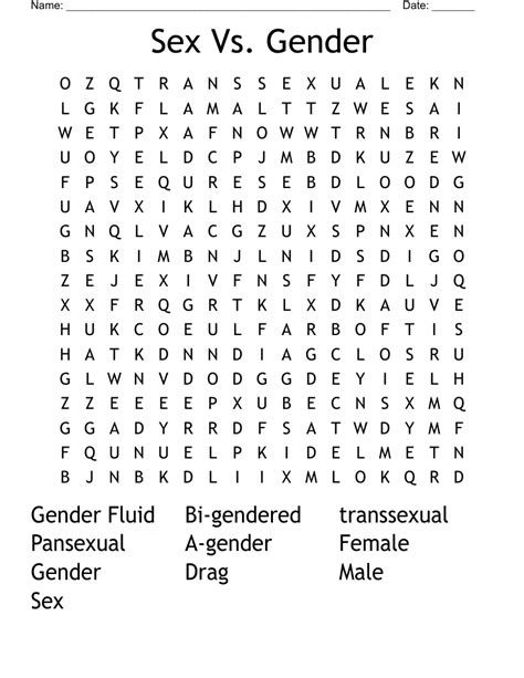 Sex Vs Gender Word Search Wordmint