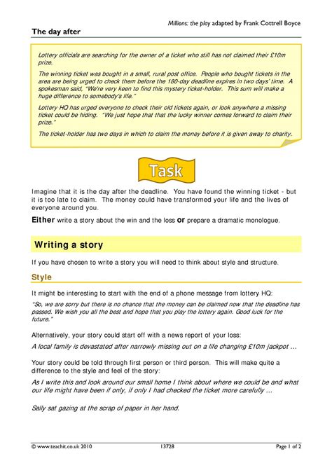 Millions Creative Writing KS3 English Teachit