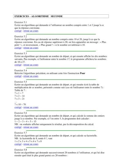 Corrig Retour Au Cours Exercice Ecrire Un Algorithme Qui Demande