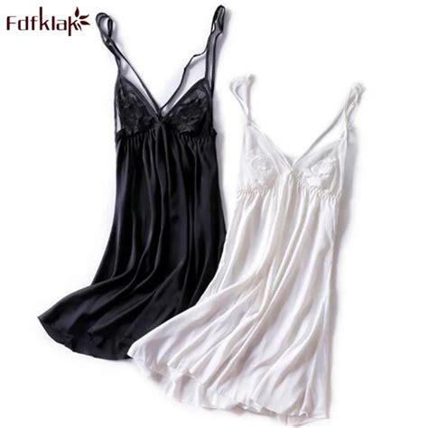 Fdfklak Summer Sleepwear Women Nightgown Sexy Spaghetti Strap Short