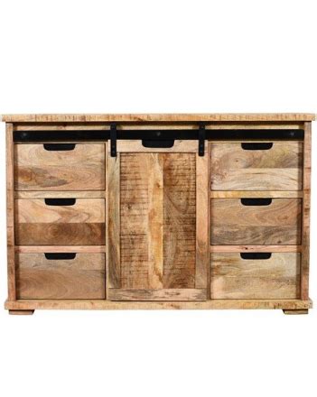 Dressoir Mangohout Met Zwarte Schuifdeur