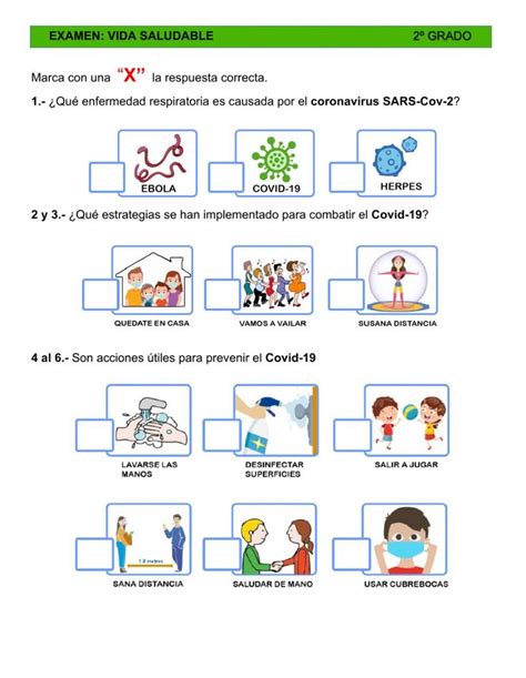 Ejercicio de Examen vida saludable 2º grado 1º trimestre Grado Vida