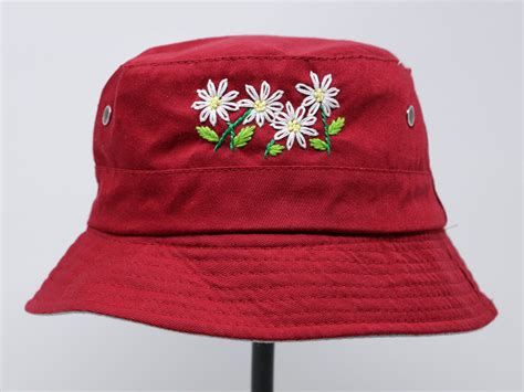 Item Flower Embroidered Bucket Hat Material Polyester Size One Size