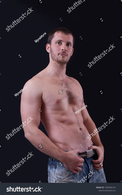 Portrait Shirtless Handsome Man Black Background Foto De Stock