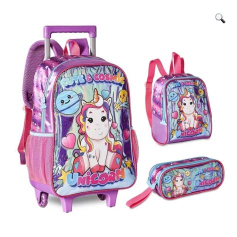 Kit Mochila Carrinho Estojo Lancheira Clio Style Unicornio Shopee