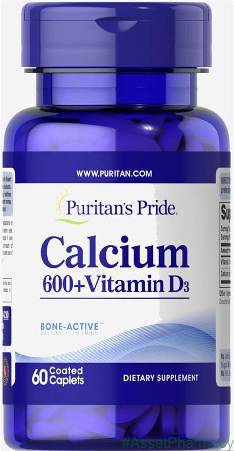 Puritan S Pride Calcium 600 Vitamin D3 Caplets 60 Caplets Asset Pharmacy