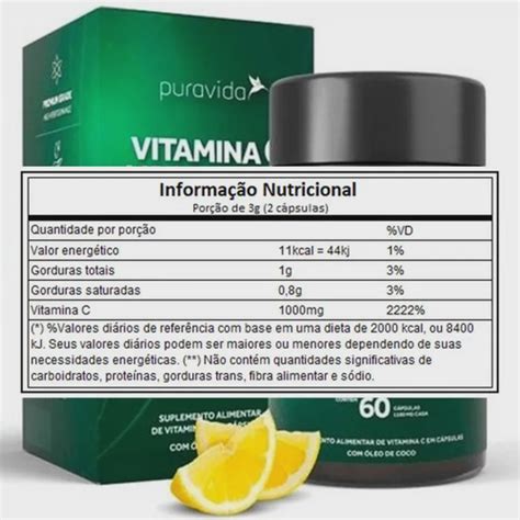 Vitamina C Pura Vida Lipossomal Vit C 1000mg 60 Capsulas Submarino