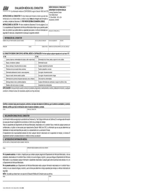 Evaluaci N M Dica Del Conductor Formulario Ds Pdf Rellena