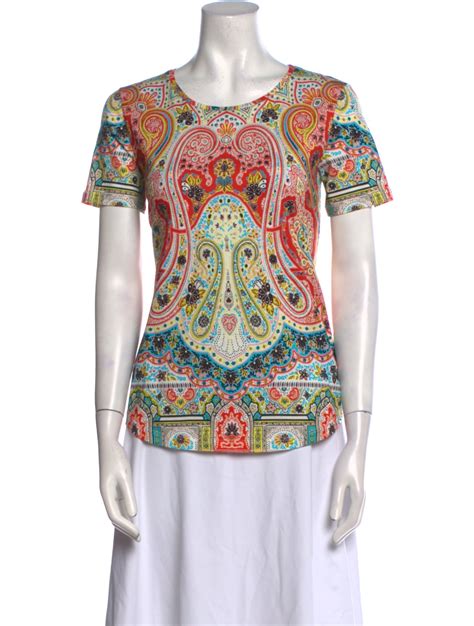 Etro Paisley Print Scoop Neck T Shirt Neutrals Tops Clothing