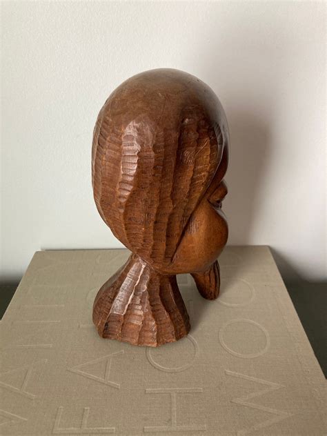 Vintage African Hand Carved Wood Head Bust Sculpture Tribal Etsy