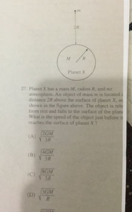 Solved R Planet X Planet X Has A Mass M Radrus R And Chegg