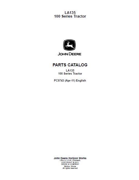 John Deere LA135 100 Series Tractor Parts Catalog