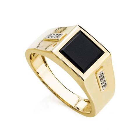 Anel Em Ouro 18k Masculino Ônix Quadrado Com Diamantes An33587 Aneis