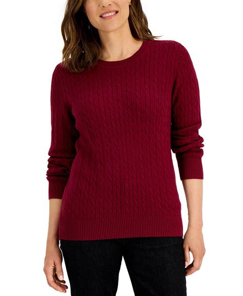 Karen Scott Womens Cotton Crewneck Cable Sweater Created For Macys