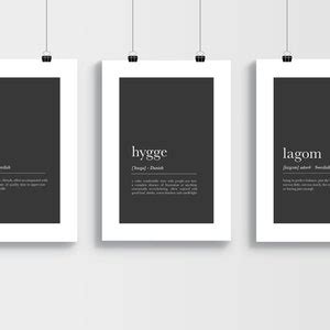 Fika Hygge Lagom Definition Set Of 3 Nordic Definition Etsy