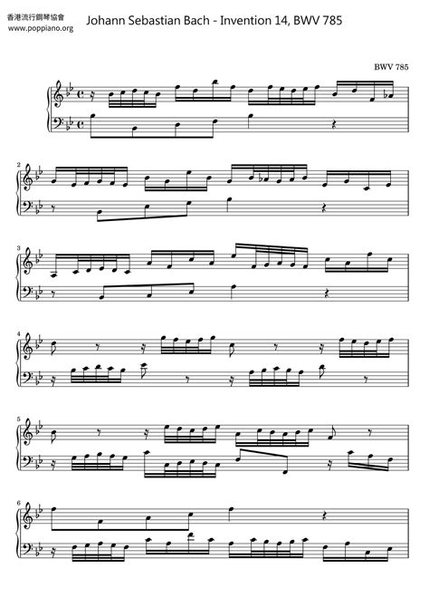 ★johann Sebastian Bach Invention 14 Bwv 785 ピアノ譜pdf 香港ポップピアノ協会 無料