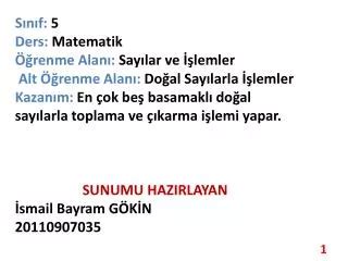 Ppt Sl Sayilar Ders Matematik Sinif Renme Alani Say Lar