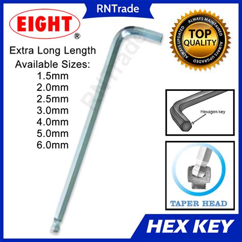 EIGHT Allen Wrench Hex Key Long Taper Head Chrome Finish 1 5mm 2mm