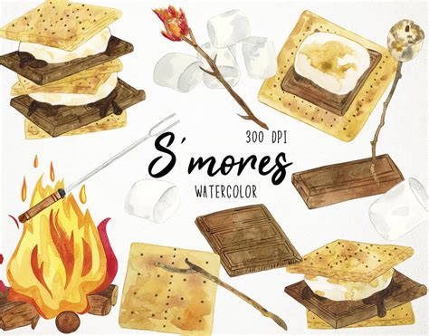 Smores Clipart Camping Clipart Campfire Clipart Watercolor Etsy México