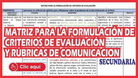 Matriz Para La FormulaciÓn De Criterios De EvaluaciÓn Y RÚbricas De ComunicaciÓn Nivel