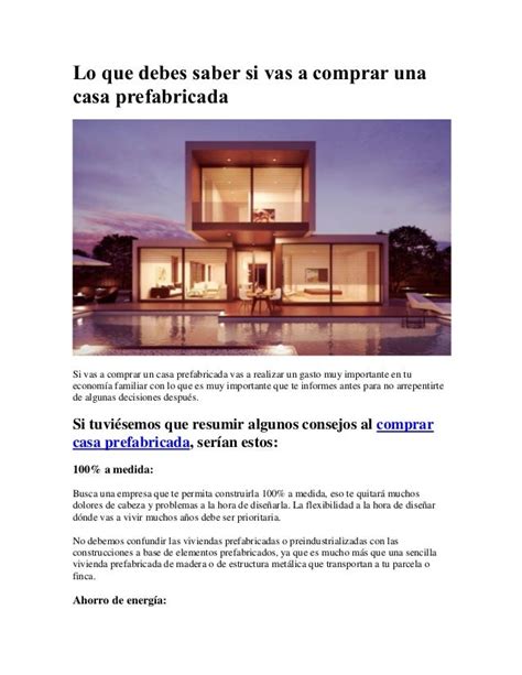 Lo Que Debes Saber Si Vas A Comprar Una Casa Prefabricada