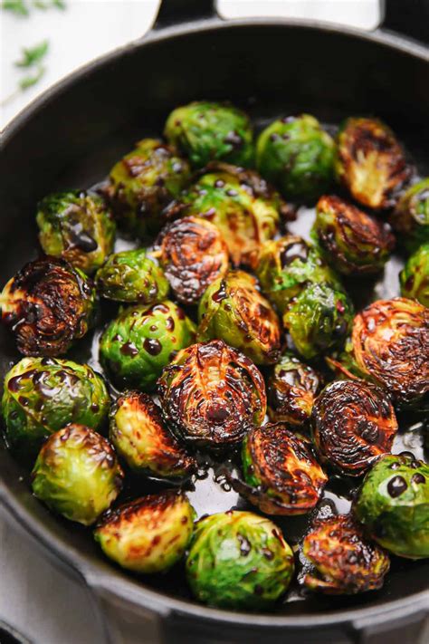 Roasted Brussels Sprouts With Balsamic Glaze In A Cast Iron Pan