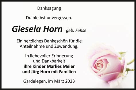 Traueranzeigen Von Giesela Horn Geb Fehse Abschied Nehmen De