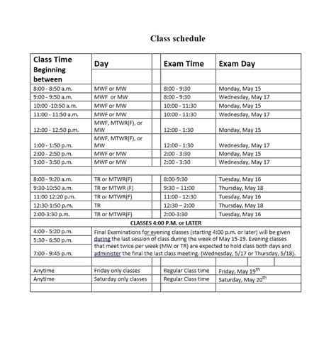 44 Free College Class Schedule Templates Daily Weekly And Monthly