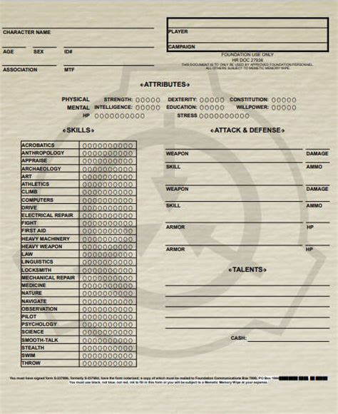 M Presents Scp Character Sheets M Presents