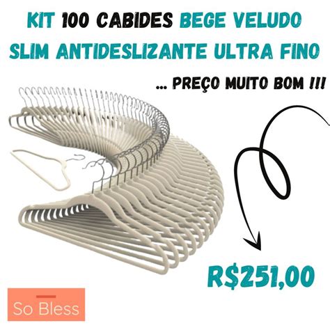 Kit 100 Cabide Bege Veludo Slim Antideslizante Ultra Fino R 251 00 Em