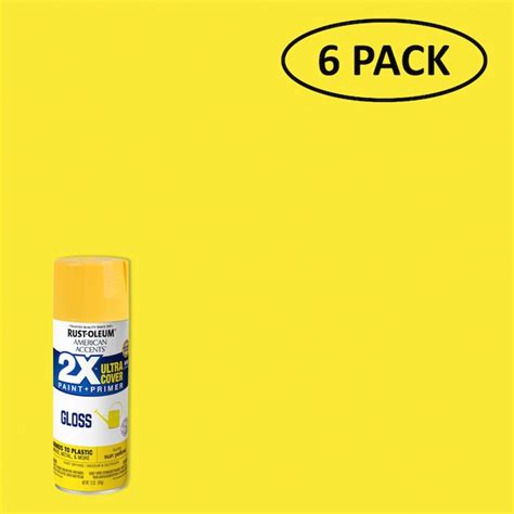 Rust Oleum 2x Ultra Cover 6 Pack Gloss Sun Yellow Spray Paint And