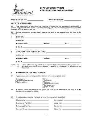 Fillable Online City Of Stratford Application For Consent Fax Email