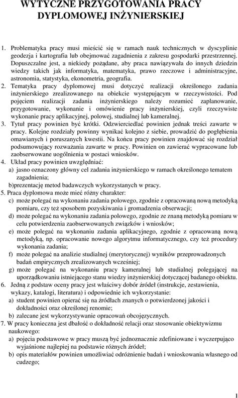 WYTYCZNE PRZYGOTOWANIA PRACY DYPLOMOWEJ INŻYNIERSKIEJ PDF Darmowe