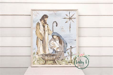 Manger Scene Art Print, Nativity Painting, Manger Scene, Christmas ...