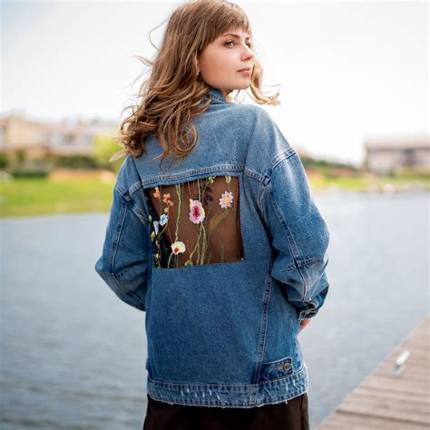 Embroidered Denim Jacket Oversized Denim Jacket Floral Denim Etsy Canada