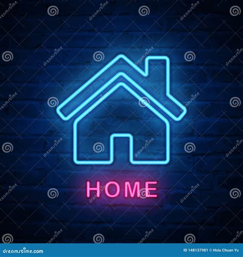 Vector Illuminated Neon Light Icon Sign Home House Stock Vector