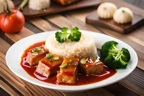 Un Plato De Comida Con Arroz Y Br Coli Foto Premium