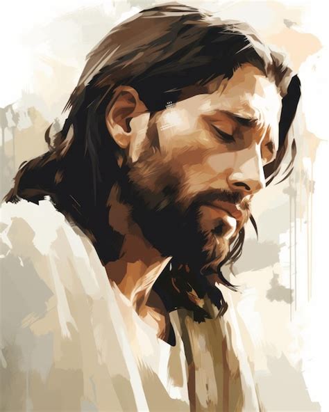 Premium AI Image | a painting of jesus with his eyes closed