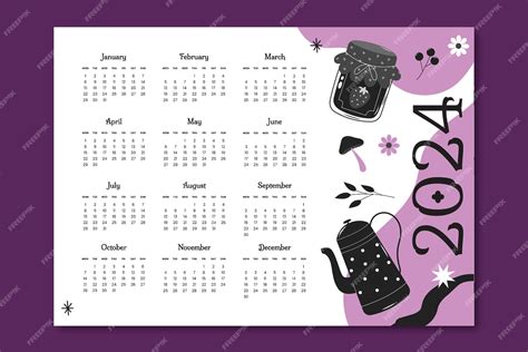 Plantilla De Calendario 2024 Plana En Color Morado Y Negro Vector Gratis